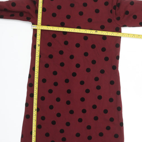 Lands' End Women's Red Polka Dot Shift Dress UK 10 Petite 3/4 Sleeve