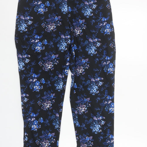 Oasis Women's Blue Floral Cotton Blend Slim Trousers Size 10