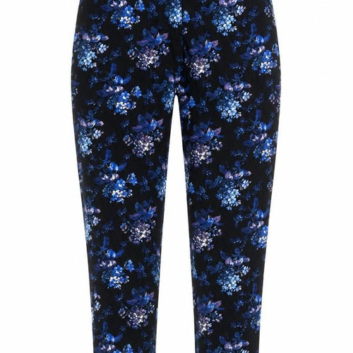 Oasis Women's Blue Floral Cotton Blend Slim Trousers Size 10