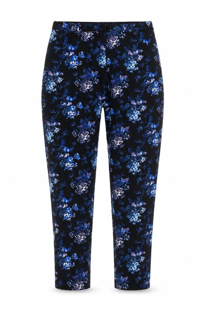 Oasis Women's Blue Floral Cotton Blend Slim Trousers Size 10
