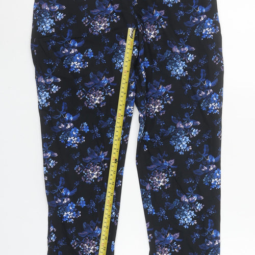 Oasis Women's Blue Floral Cotton Blend Slim Trousers Size 10
