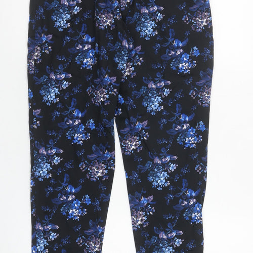 Oasis Women's Blue Floral Cotton Blend Slim Trousers Size 10