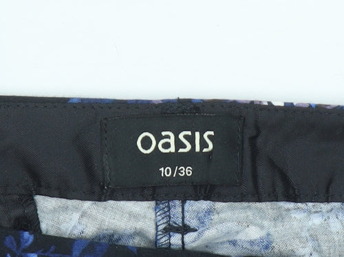 Oasis Women's Blue Floral Cotton Blend Slim Trousers Size 10
