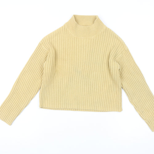 Zara Girls Beige Ribbed Mock Neck Wool Blend Jumper Size 11-12 Years