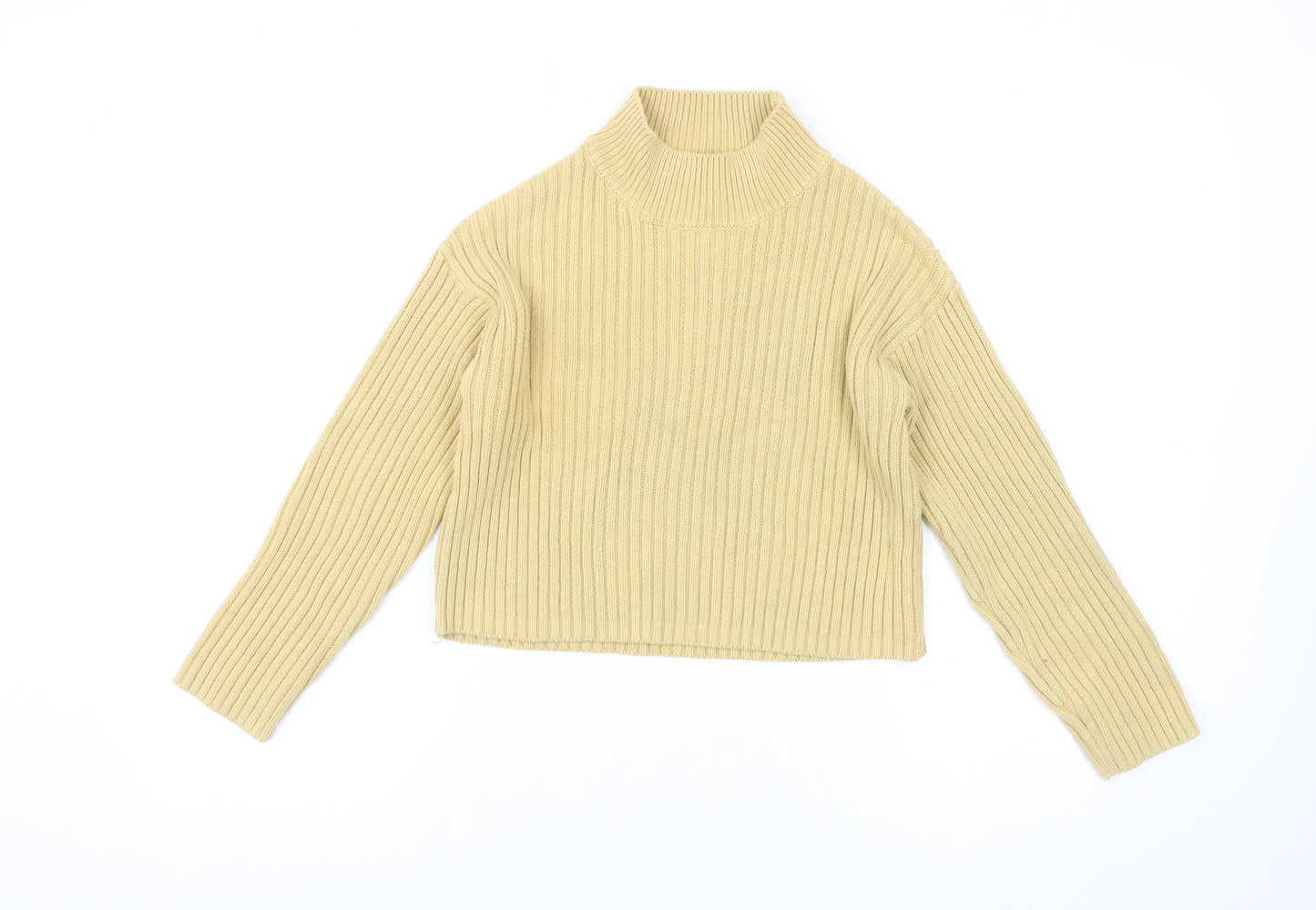 Zara Girls Beige Ribbed Mock Neck Wool Blend Jumper Size 11-12 Years