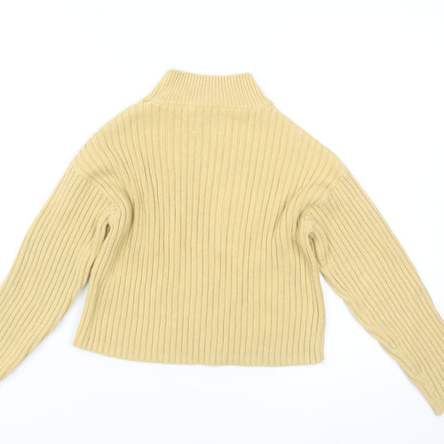Zara Girls Beige Ribbed Mock Neck Wool Blend Jumper Size 11-12 Years
