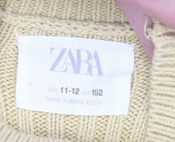 Zara Girls Beige Ribbed Mock Neck Wool Blend Jumper Size 11-12 Years