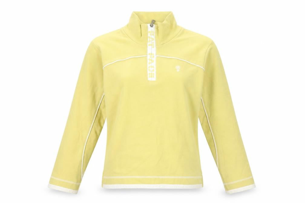 Front view of FatFace Women’s Yellow 1/4 Zip Pullover Sweatshirt, size UK 10