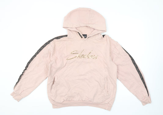Skechers Girls Pink Pullover Logo Hoodie 12-13 Years Cotton Fleece