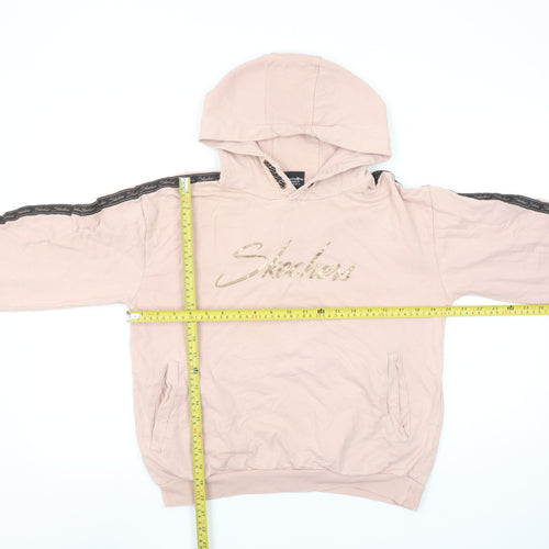 Skechers Girls Pink Pullover Logo Hoodie 12-13 Years Cotton Fleece
