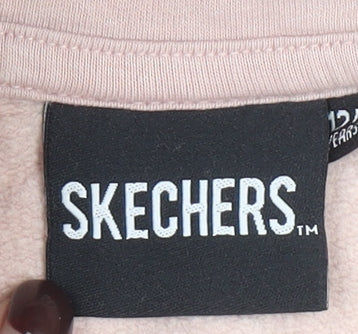 Skechers Girls Pink Pullover Logo Hoodie 12-13 Years Cotton Fleece