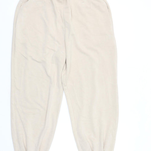 Zara Women Beige Jersey Jogger Trousers Size 14 Elastic Waist