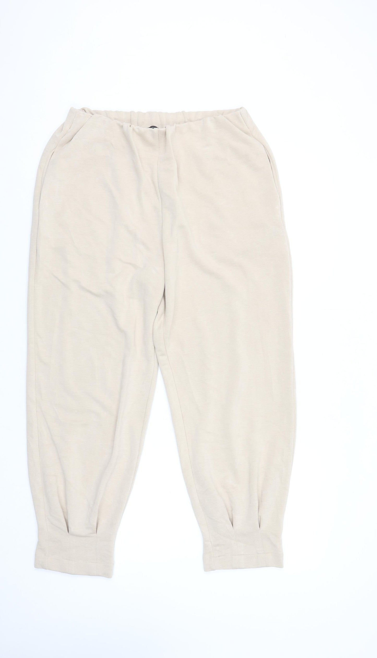 Zara Women Beige Jersey Jogger Trousers Size 14 Elastic Waist