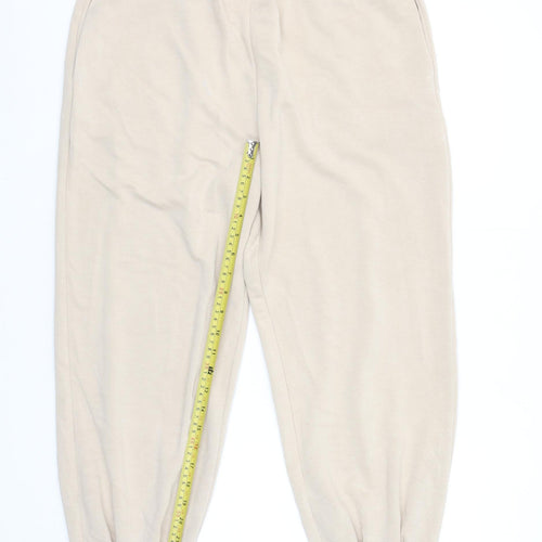 Zara Women Beige Jersey Jogger Trousers Size 14 Elastic Waist