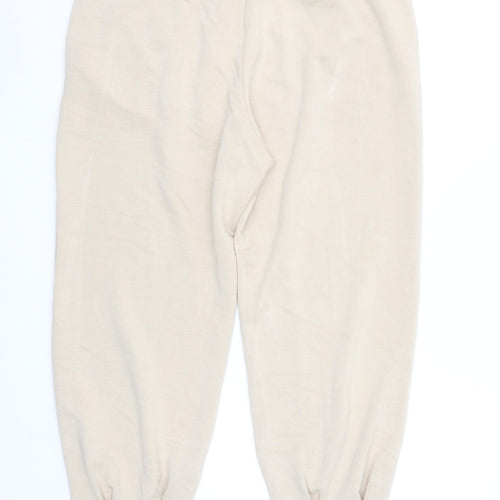 Zara Women Beige Jersey Jogger Trousers Size 14 Elastic Waist