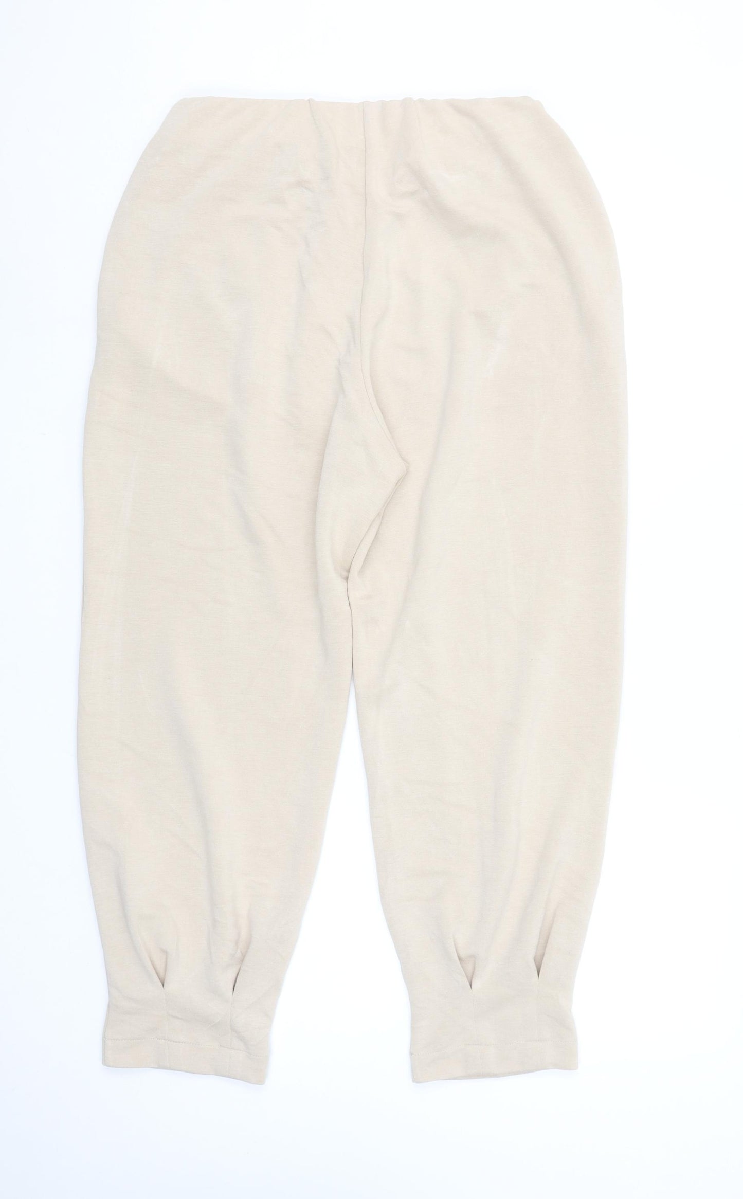 Zara Women Beige Jersey Jogger Trousers Size 14 Elastic Waist