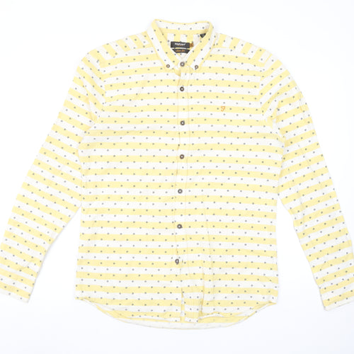 Farah Vintage Men's Yellow Slim Fit Long Sleeve Button-Up Shirt Size M
