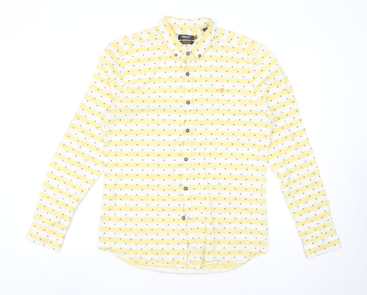 Farah Vintage Men's Yellow Slim Fit Long Sleeve Button-Up Shirt Size M