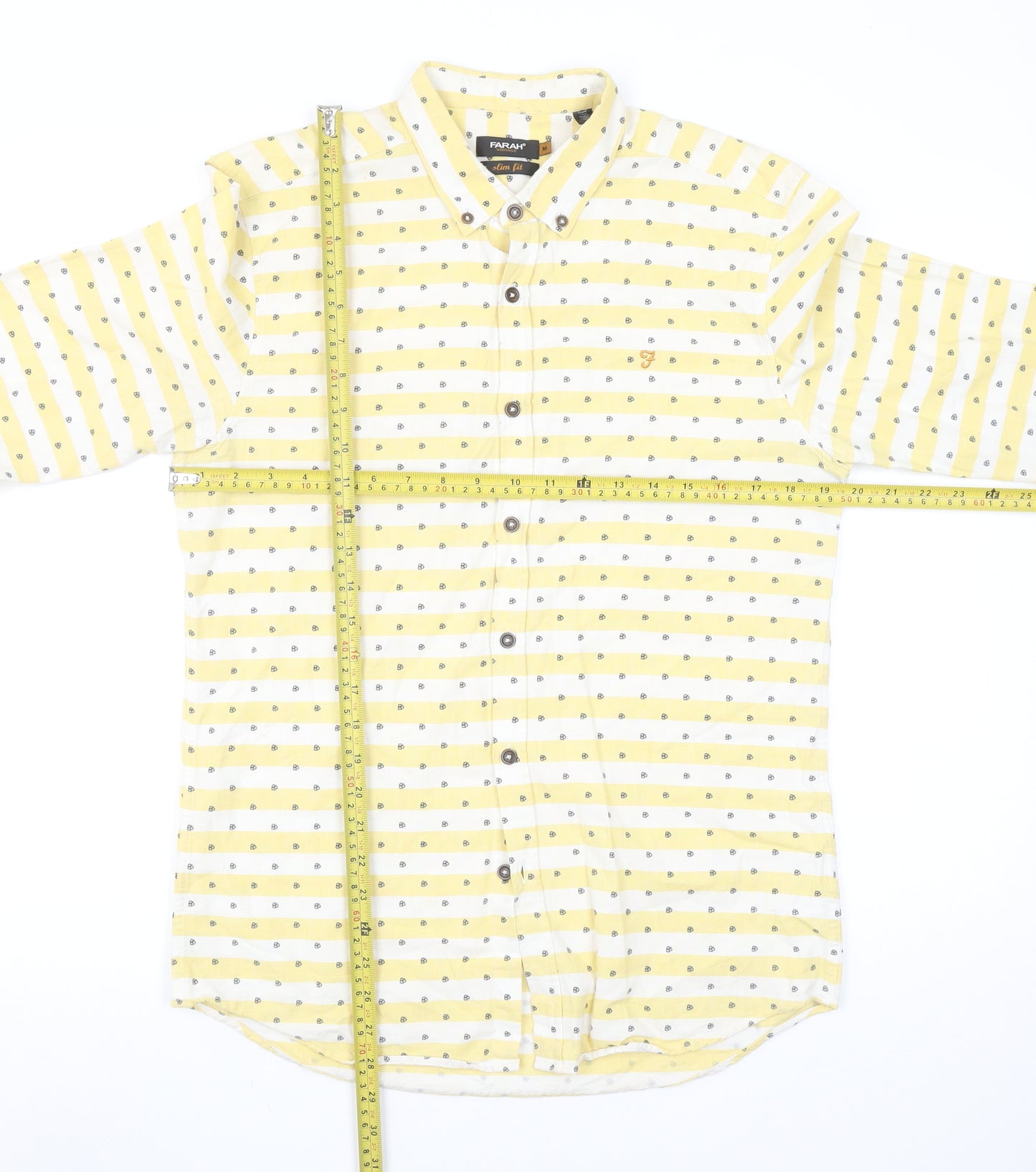 Farah Vintage Men's Yellow Slim Fit Long Sleeve Button-Up Shirt Size M