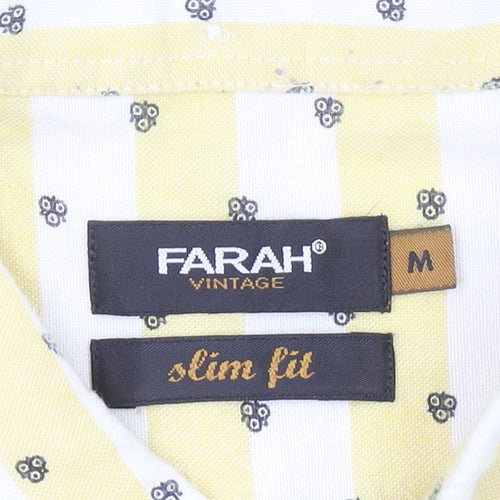 Farah Vintage Men's Yellow Slim Fit Long Sleeve Button-Up Shirt Size M
