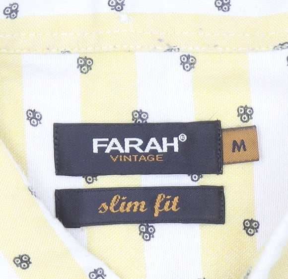 Farah Vintage Men's Yellow Slim Fit Long Sleeve Button-Up Shirt Size M
