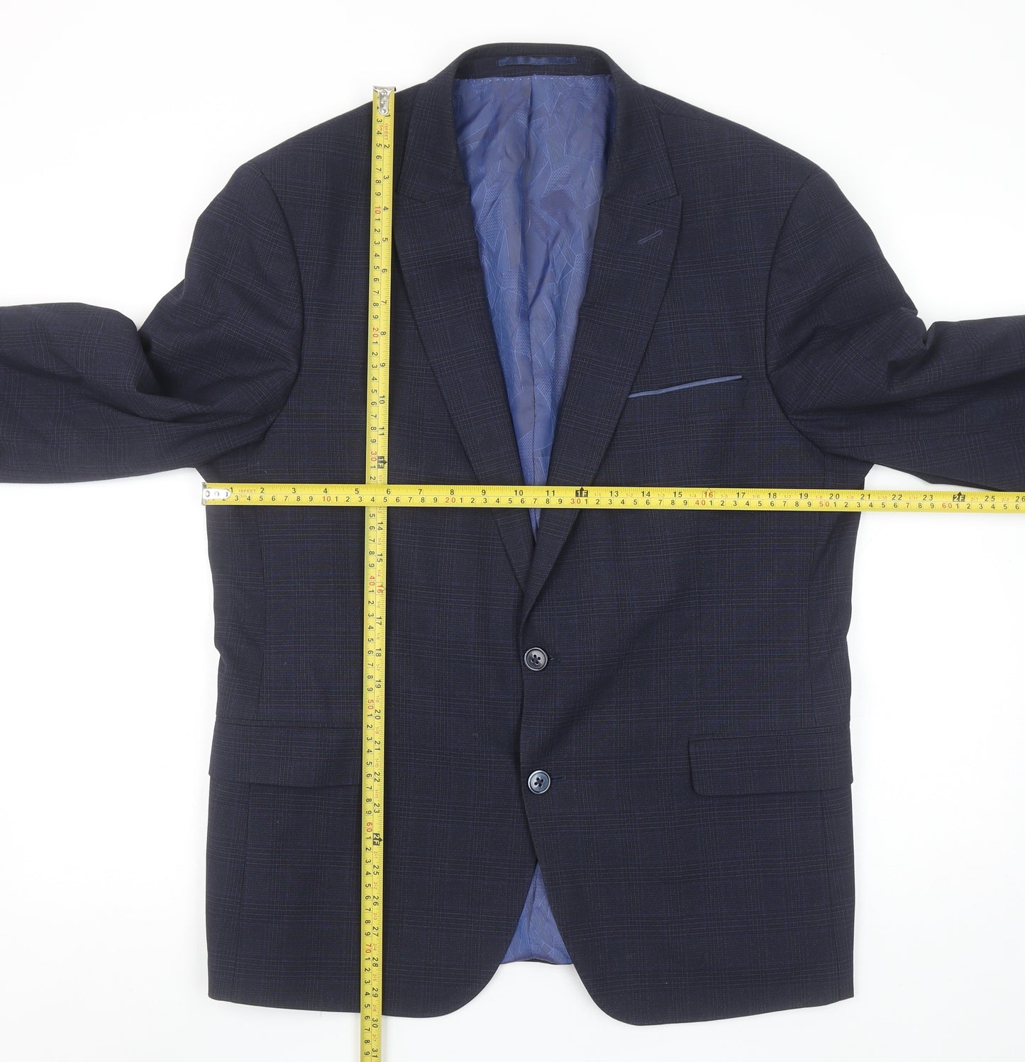 Remus Uomo Men's Blue Check Slim Fit 42R Blazer Jacket