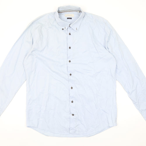 Bugatti Men's Blue Cotton Easy Care Long Sleeve Button Up Shirt L 41in