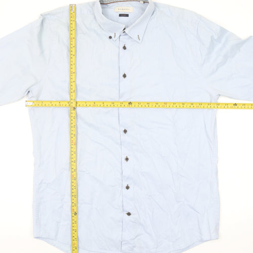 Bugatti Men's Blue Cotton Easy Care Long Sleeve Button Up Shirt L 41in