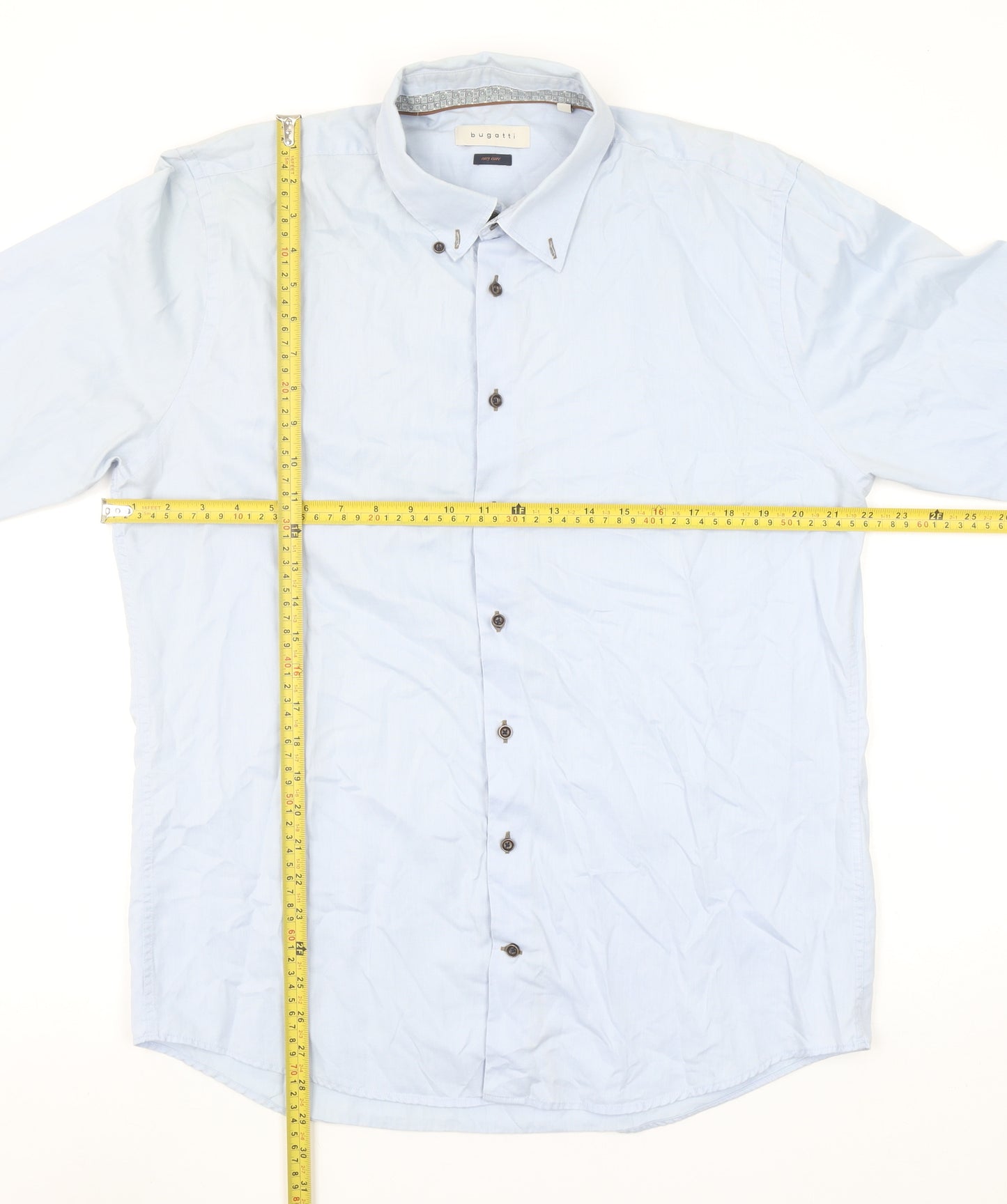 Bugatti Men's Blue Cotton Easy Care Long Sleeve Button Up Shirt L 41in