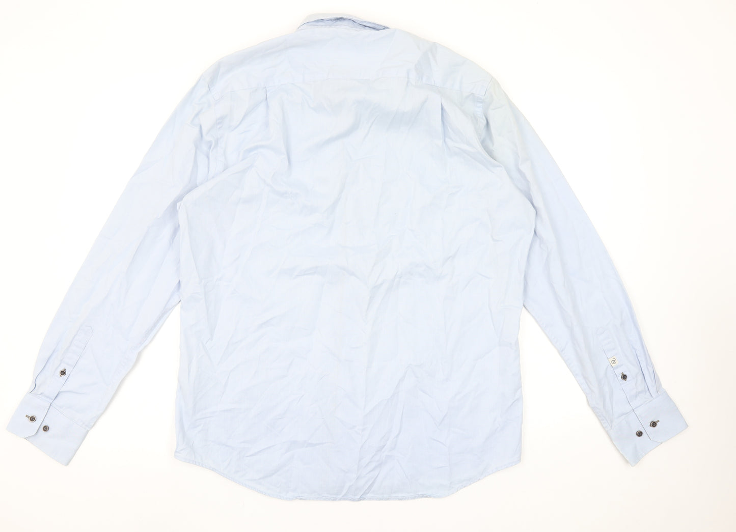 Bugatti Men's Blue Cotton Easy Care Long Sleeve Button Up Shirt L 41in