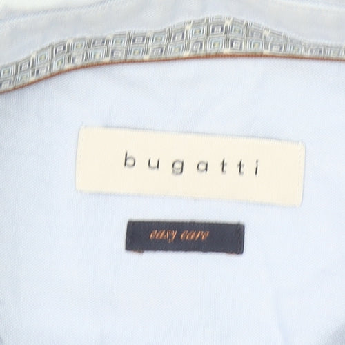 Bugatti Men's Blue Cotton Easy Care Long Sleeve Button Up Shirt L 41in