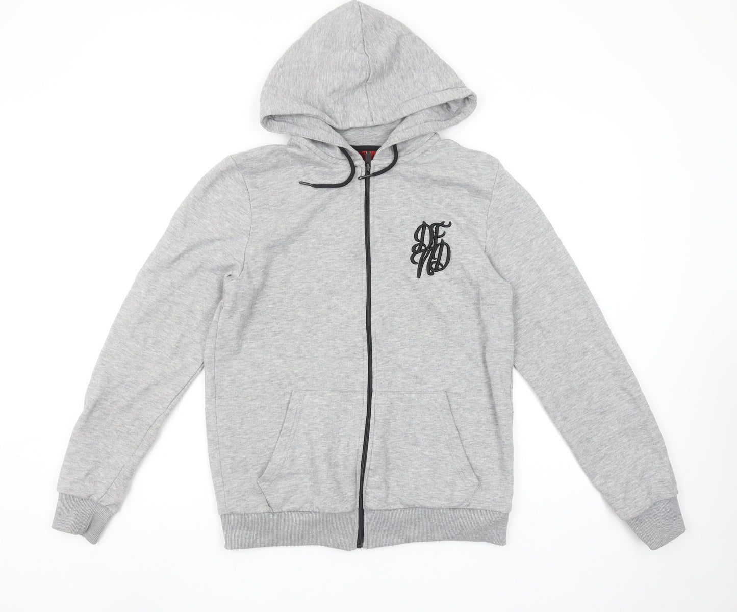 DFND Men's Grey Full Zip Hoodie Small Logo Detail Casual Sweatshirt