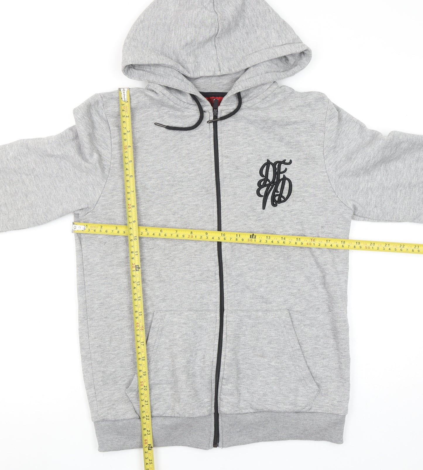 DFND Men's Grey Full Zip Hoodie Small Logo Detail Casual Sweatshirt