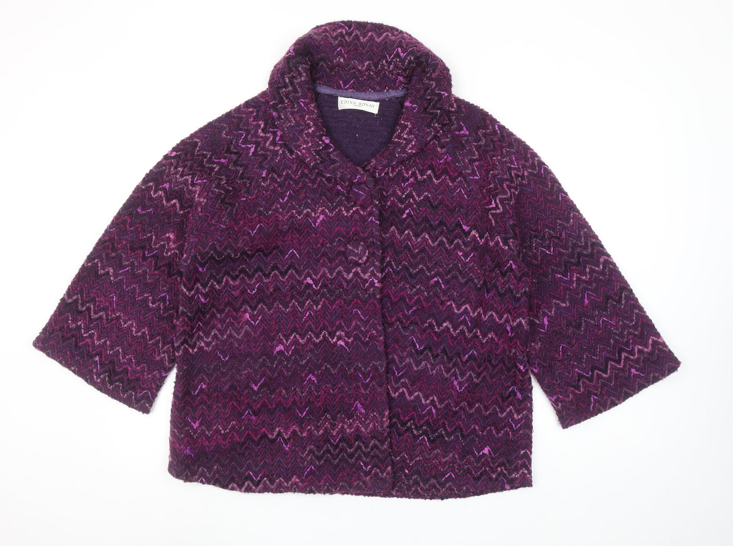 Edina Ronay Women's Purple Knit Coatigan Size 22 Mid-Length Wool Blend