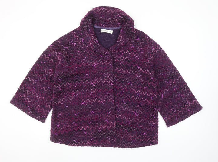 Edina Ronay Women's Purple Knit Coatigan Size 22 Mid-Length Wool Blend