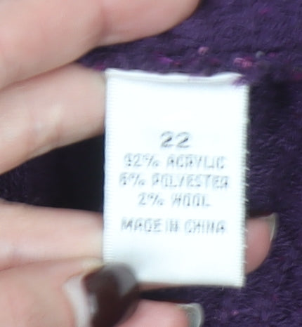 Edina Ronay Women's Purple Knit Coatigan Size 22 Mid-Length Wool Blend