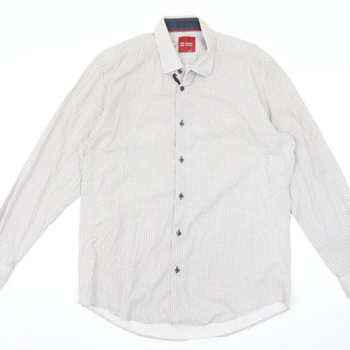 6th Sense Men's Beige Patterned Long Sleeve Cotton Button-Up Shirt L