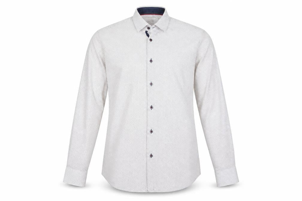 Front view of 6th Sense Men's Beige Patterned Long Sleeve Cotton Button-Up Shirt L