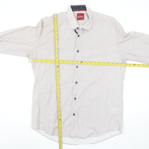 6th Sense Men's Beige Patterned Long Sleeve Cotton Button-Up Shirt L