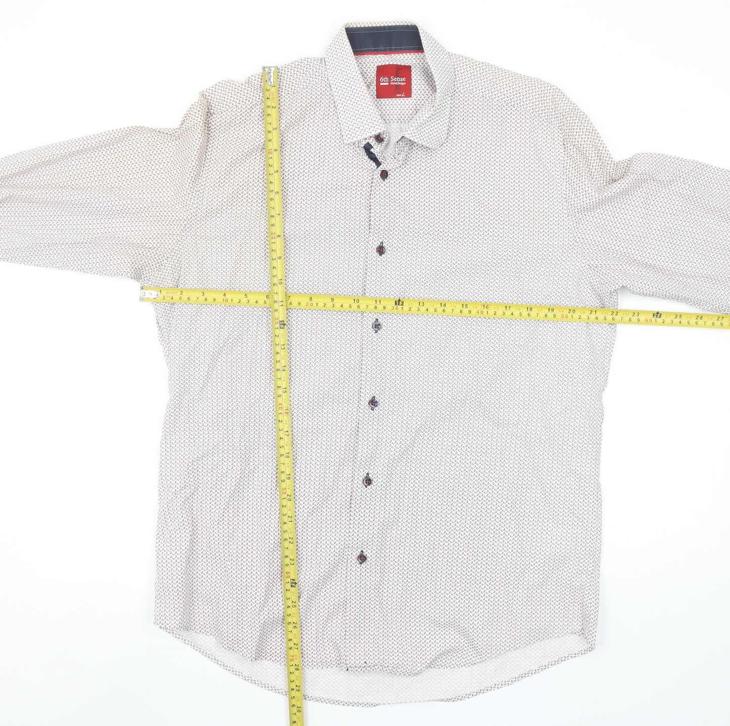 6th Sense Men's Beige Patterned Long Sleeve Cotton Button-Up Shirt L