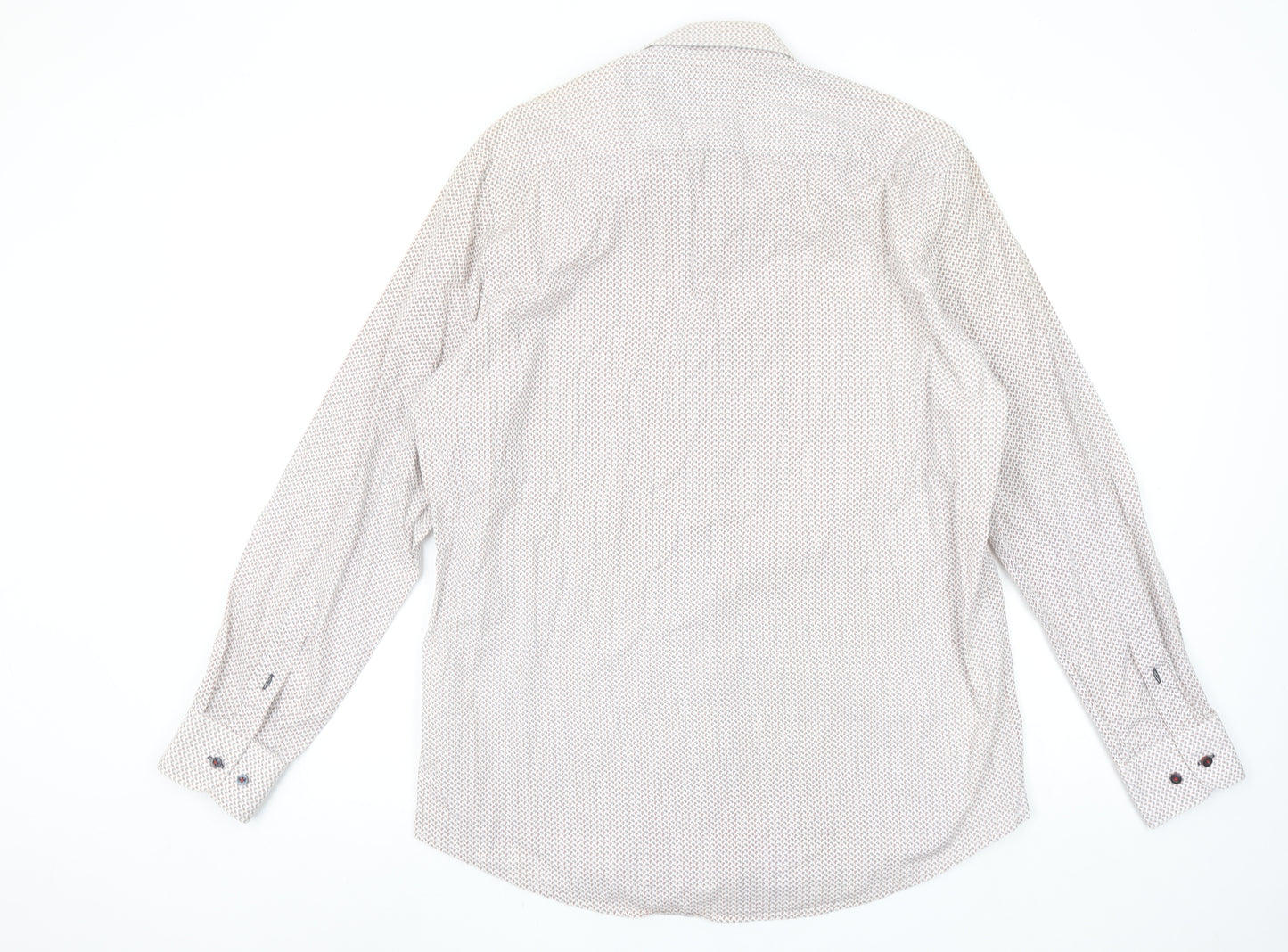 6th Sense Men's Beige Patterned Long Sleeve Cotton Button-Up Shirt L