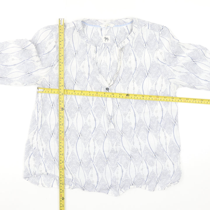 White Stuff Women's Blue Geometric Long Sleeve Tunic Blouse Size 12