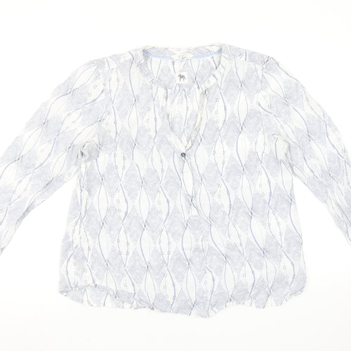 White Stuff Women's Blue Geometric Long Sleeve Tunic Blouse Size 12