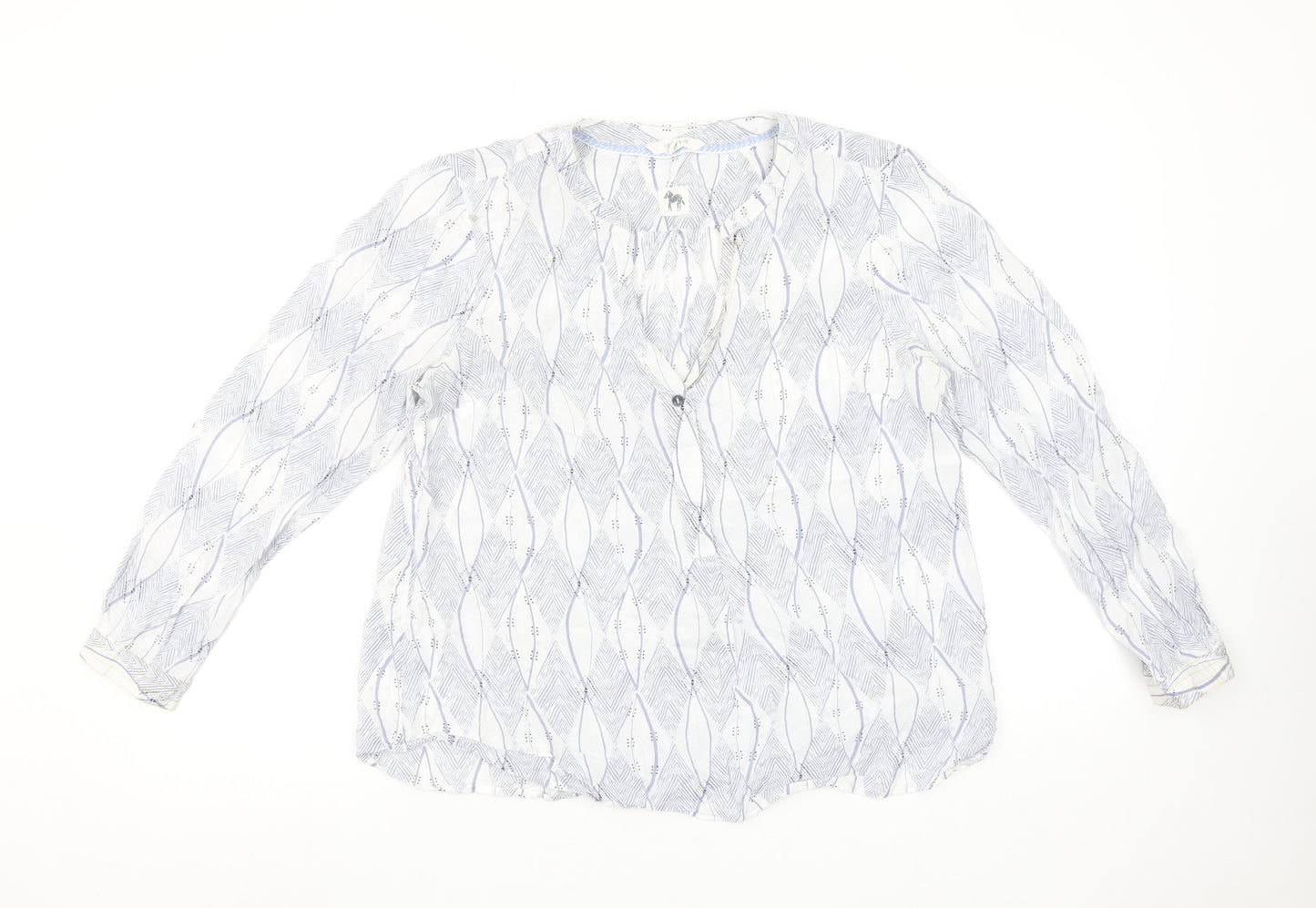 White Stuff Women's Blue Geometric Long Sleeve Tunic Blouse Size 12