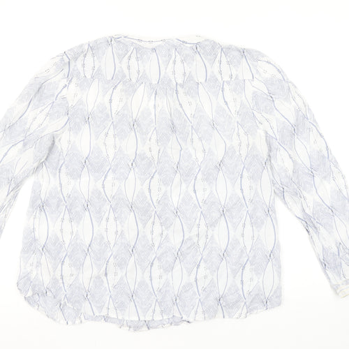 White Stuff Women's Blue Geometric Long Sleeve Tunic Blouse Size 12