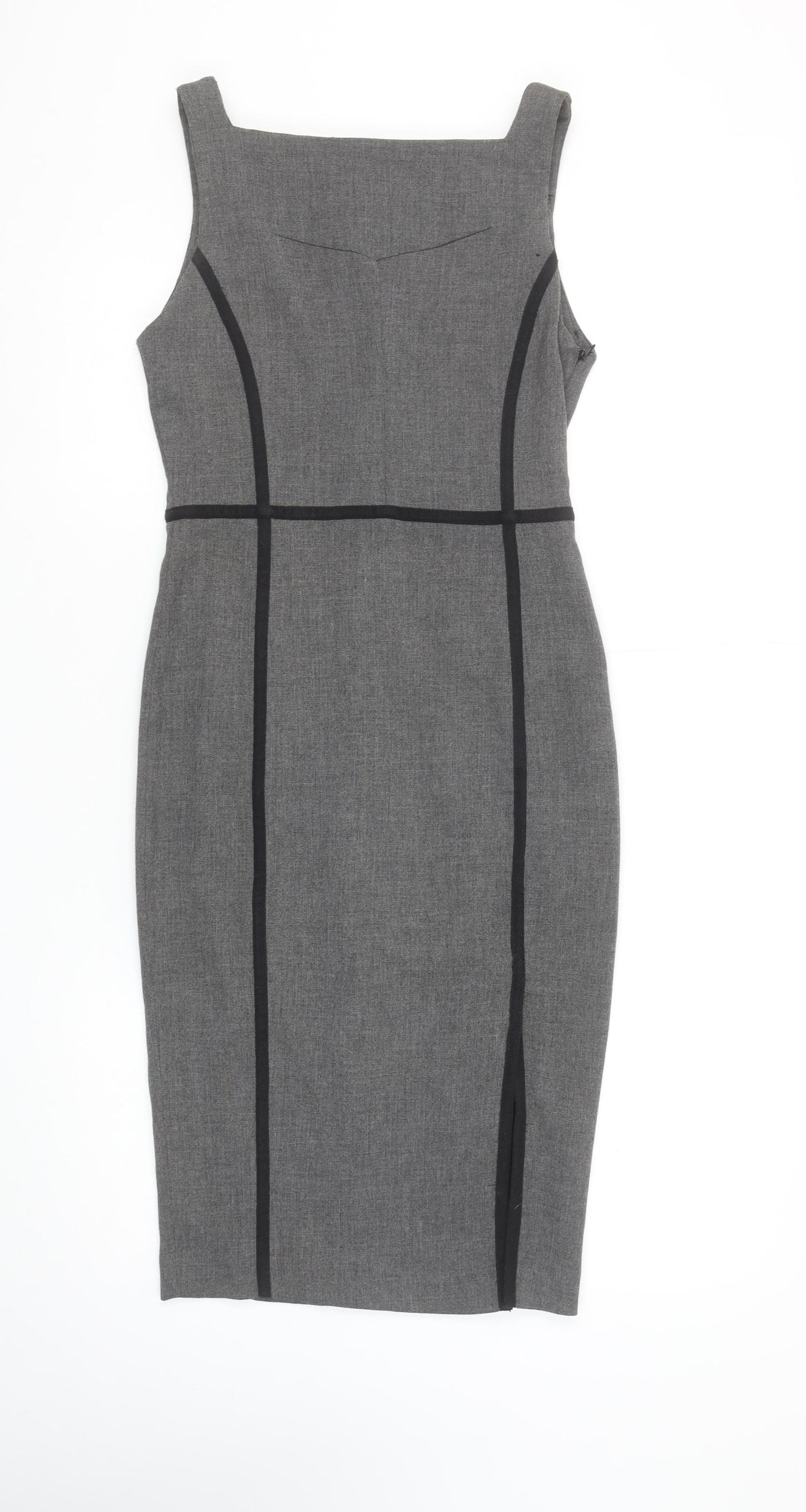 Zara Women Grey Sheath Dress XS Square Neck Sleeveless Workwear