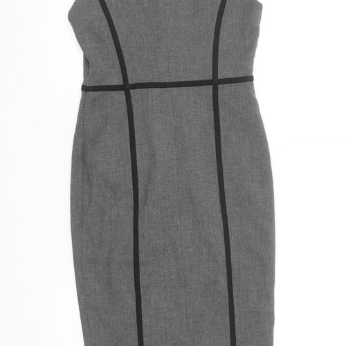 Zara Women Grey Sheath Dress XS Square Neck Sleeveless Workwear