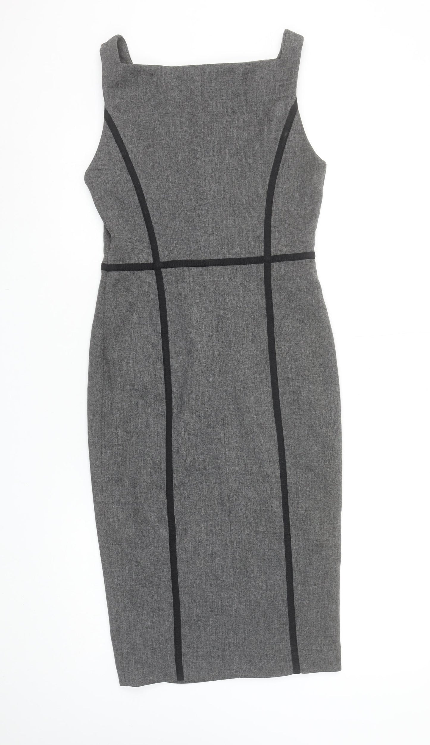 Zara Women Grey Sheath Dress XS Square Neck Sleeveless Workwear