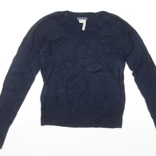 Esprit Women's Blue V-Neck Cotton Jumper Size M
