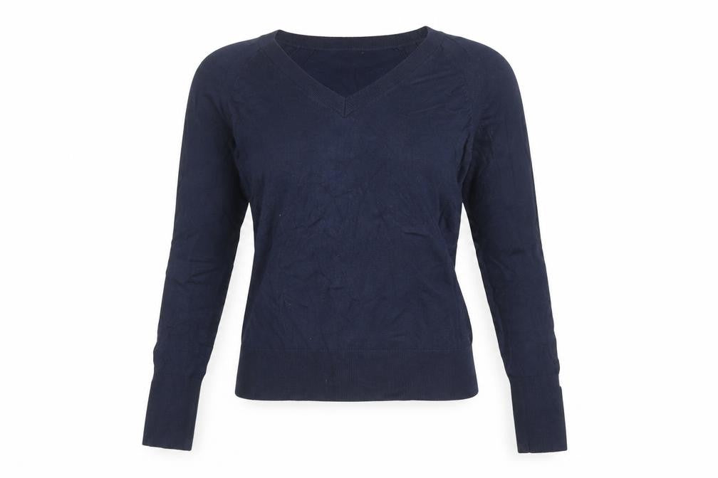 Front view of ESPRIT Women's Blue V-Neck Cotton Jumper, size M